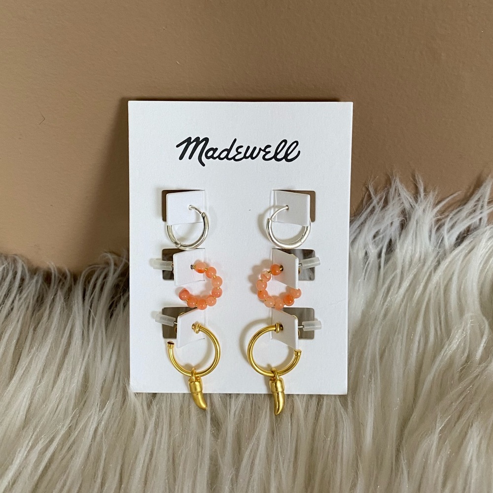 {Madewell} 3-Pack Beaded Huggie Hoop Earrings Set - NWT